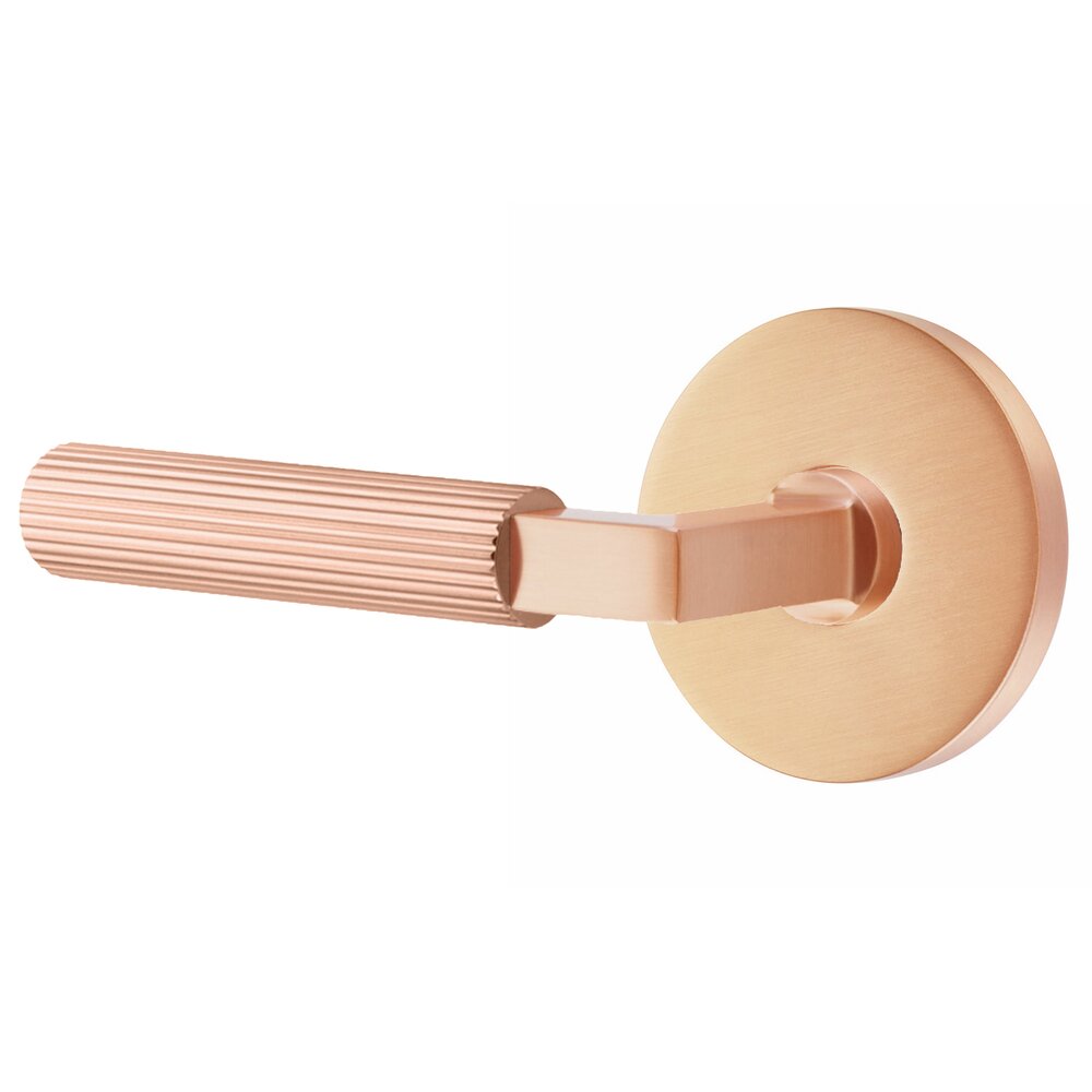 Passage Straight Knurled Left Handed Lever With L-Square Stem And Disk Rose In Satin Rose Gold