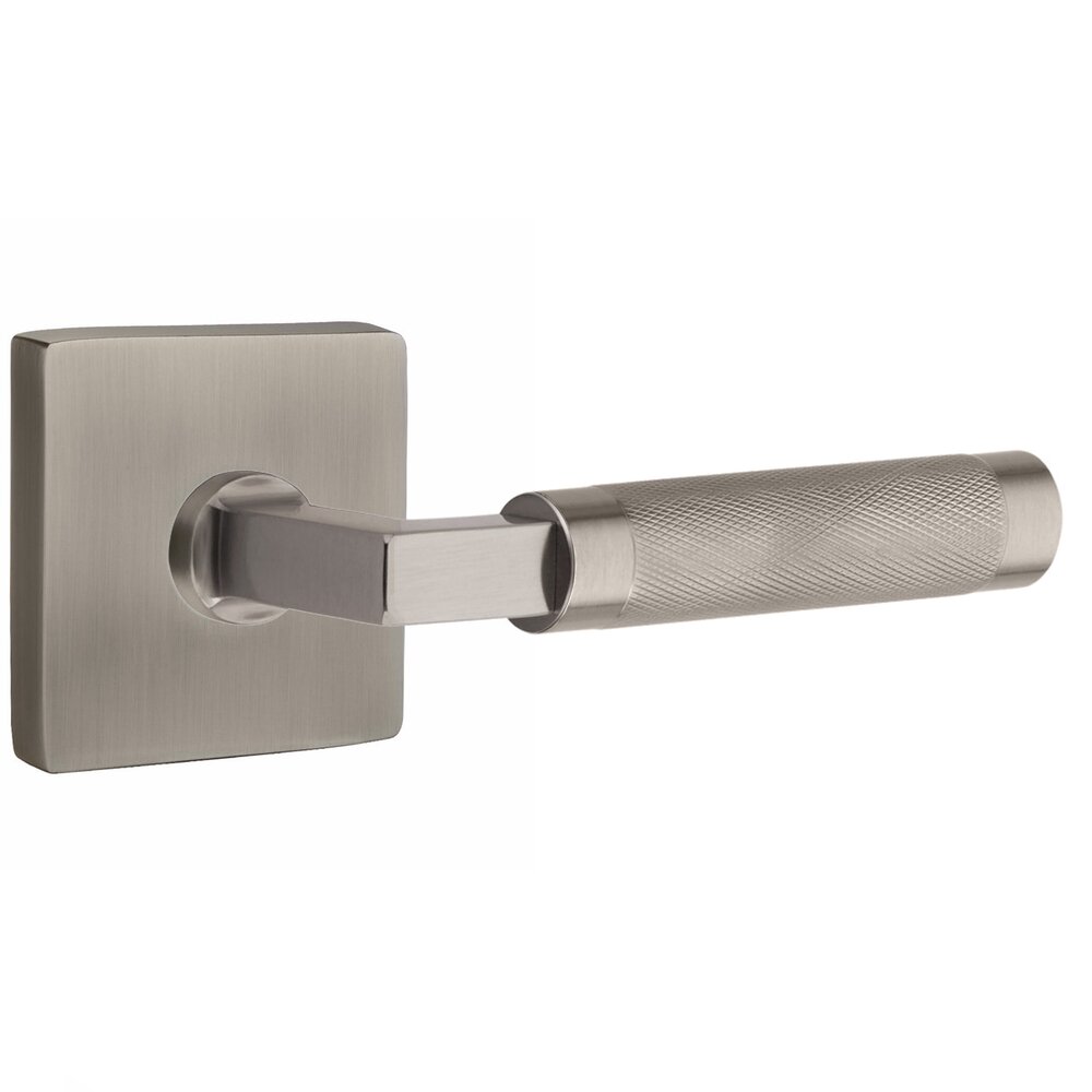 Passage Knurled Right Handed Lever with L-Square Stem and Square Rosette With Concealed Screws in Pewter