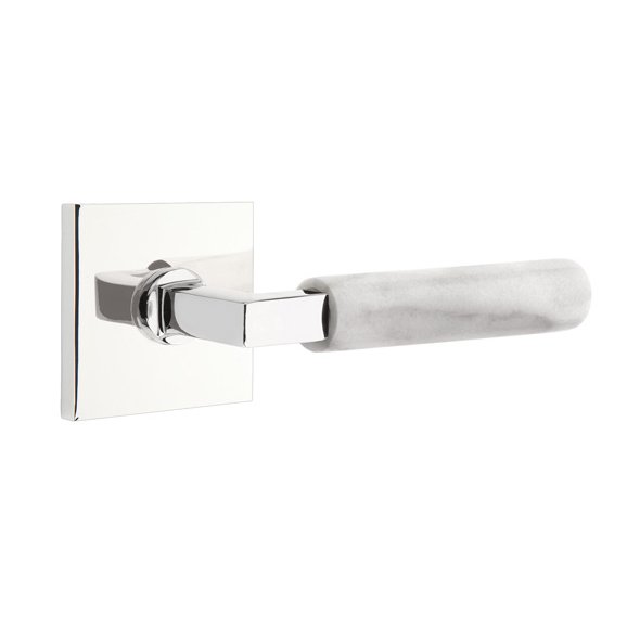 Passage White Marble Right Handed Lever With L-Square Stem And Square Rose In Polished Chrome