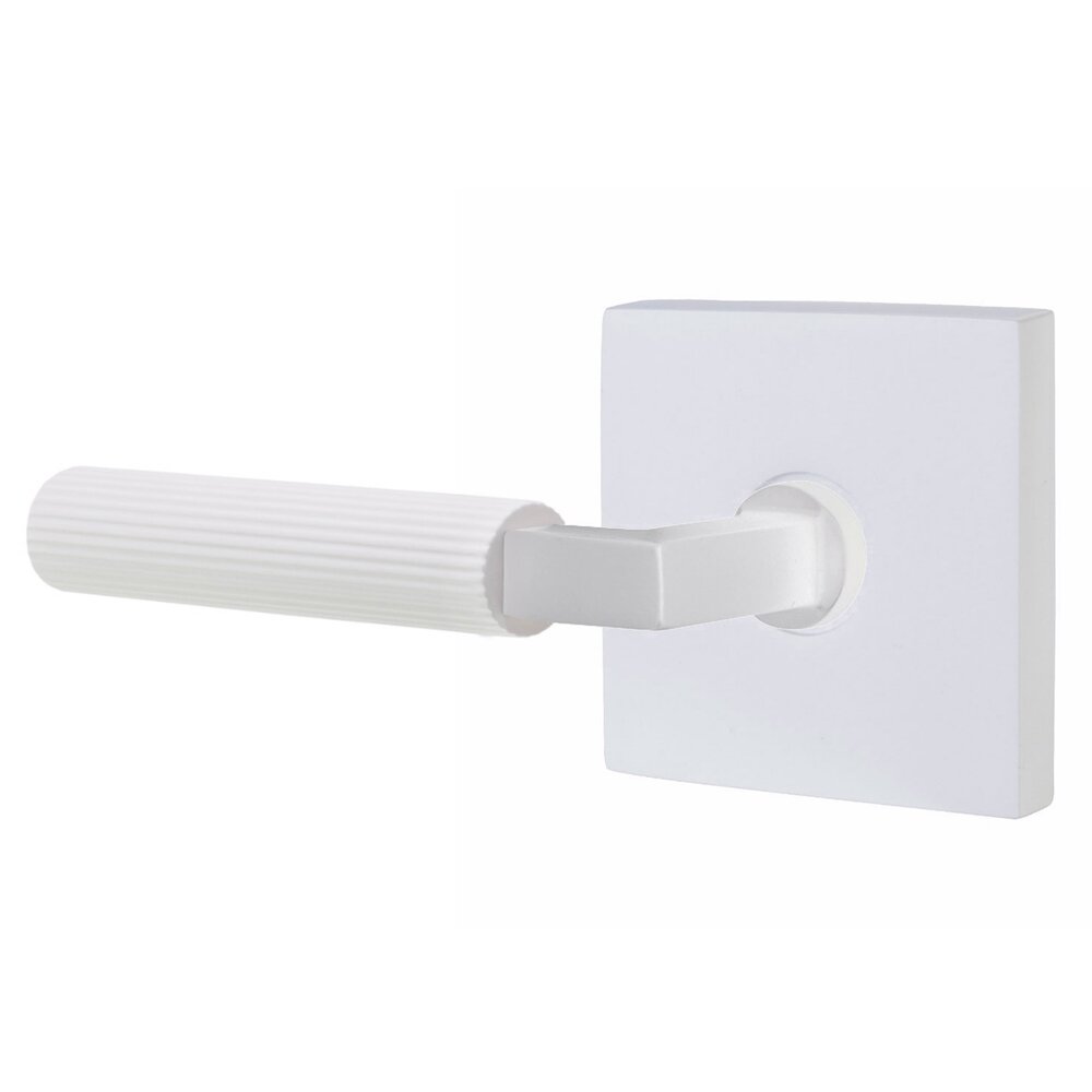 Passage Straight Knurled Left Handed Lever With L-Square Stem And Square Rosette With Concealed Screws In Matte White