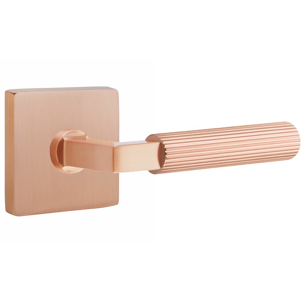 Passage Straight Knurled Right Handed Lever With L-Square Stem And Square Rosette With Concealed Screws In Satin Rose Gold