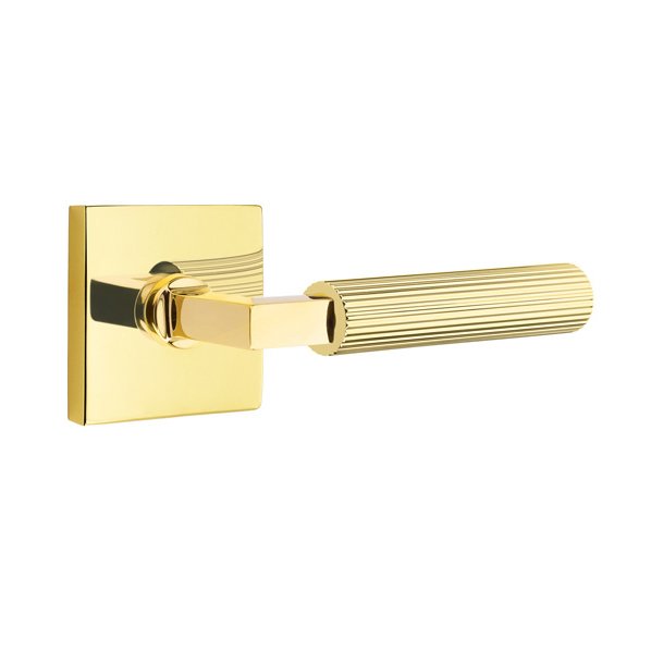 Passage Straight Knurled Left Handed Lever With L-Square Stem And Square Rose In Unlacquered Brass