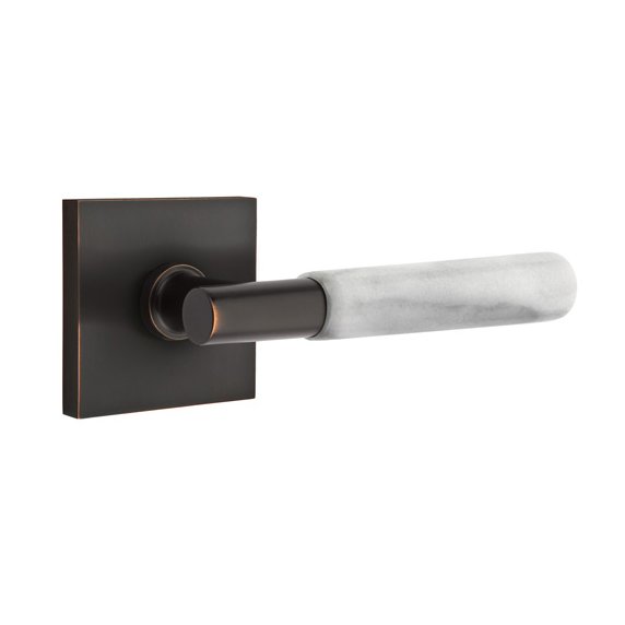 Passage White Marble Right Handed Lever With T-Bar Stem And Square Rose In Oil Rubbed Bronze