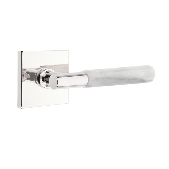Passage White Marble Right Handed Lever With T-Bar Stem And Square Rose In Polished Chrome