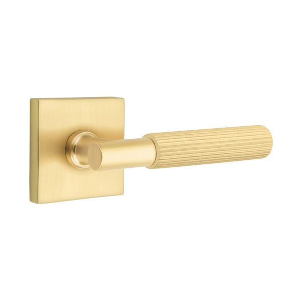 Passage Straight Knurled Right Handed Lever With T-Bar Stem And Square Rose In Satin Brass