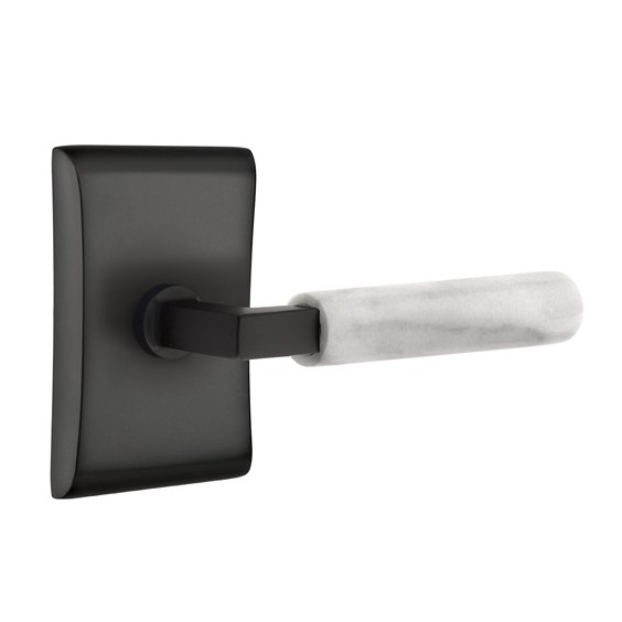 Passage White Marble Left Handed Lever With L-Square Stem And Neos Rose In Flat Black