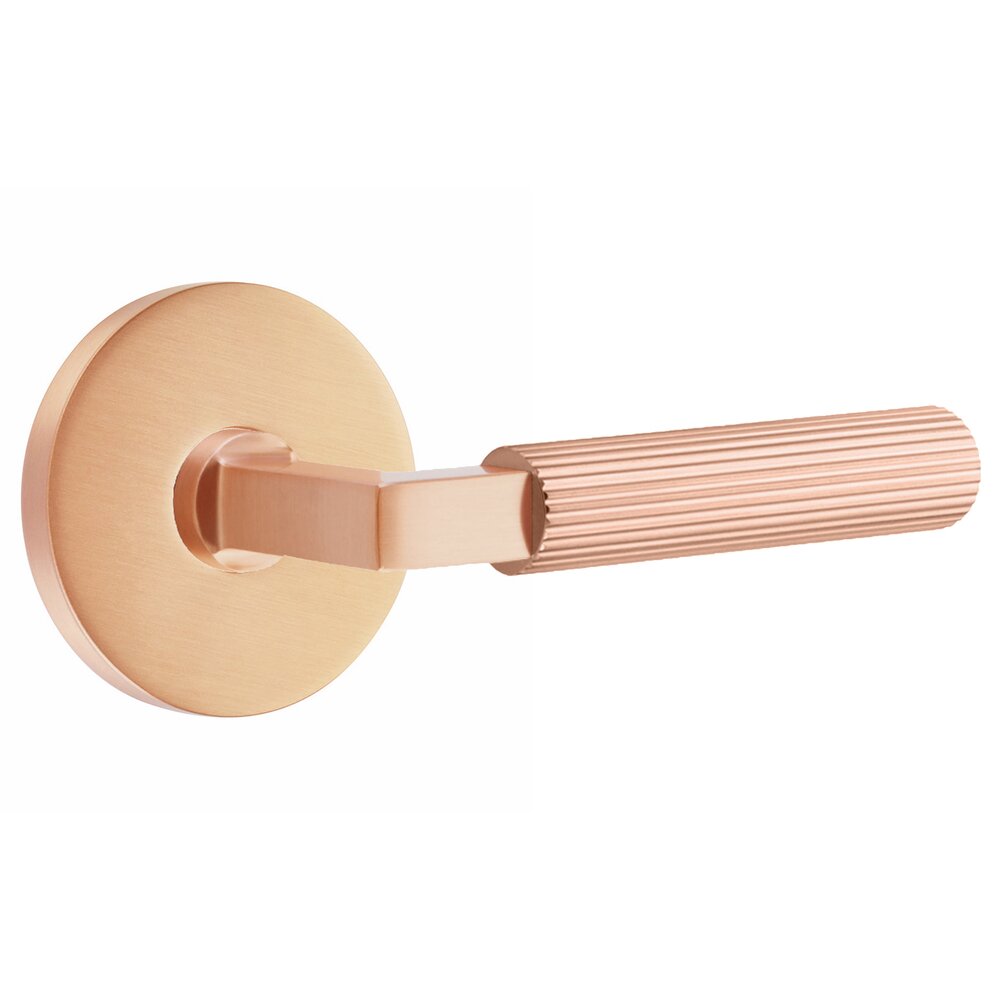 Privacy Straight Knurled Right Handed Lever With L-Square Stem And Disk Rosette With Concealed Screws In Satin Rose Gold