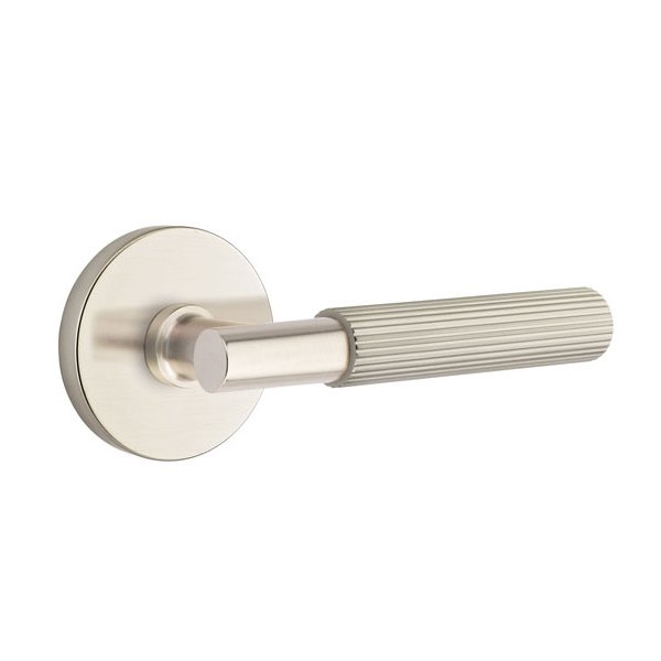 Privacy Straight Knurled Left Handed Lever With T-Bar Stem And Disk Rose In Satin Nickel