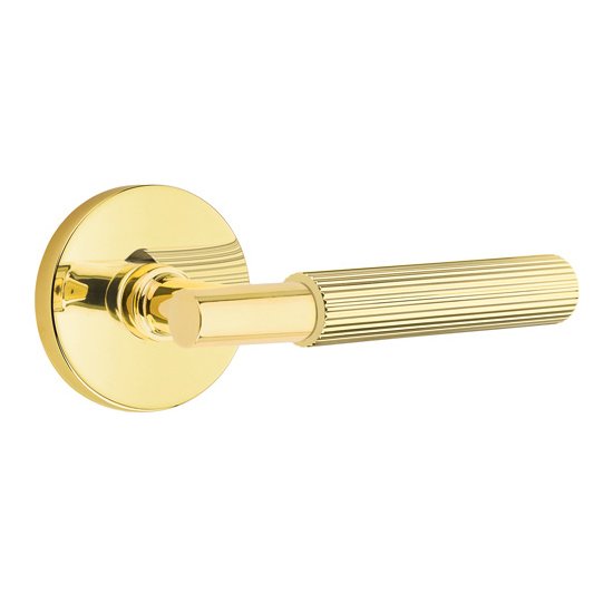 Privacy Straight Knurled Right Handed Lever With T-Bar Stem And Disk Rose In Unlacquered Brass