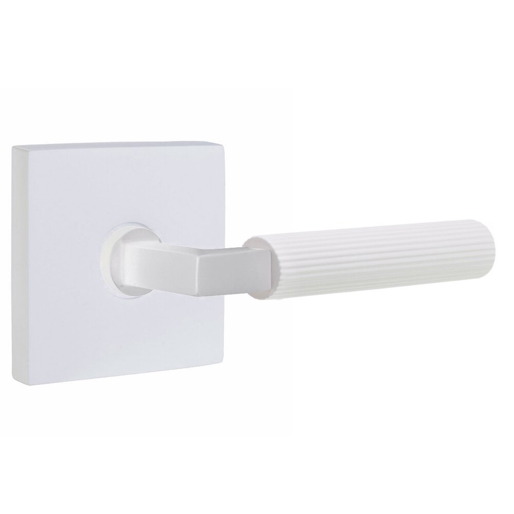 Privacy Straight Knurled Right Handed Lever With L-Square Stem And Square Rosette With Concealed Screws In Matte White