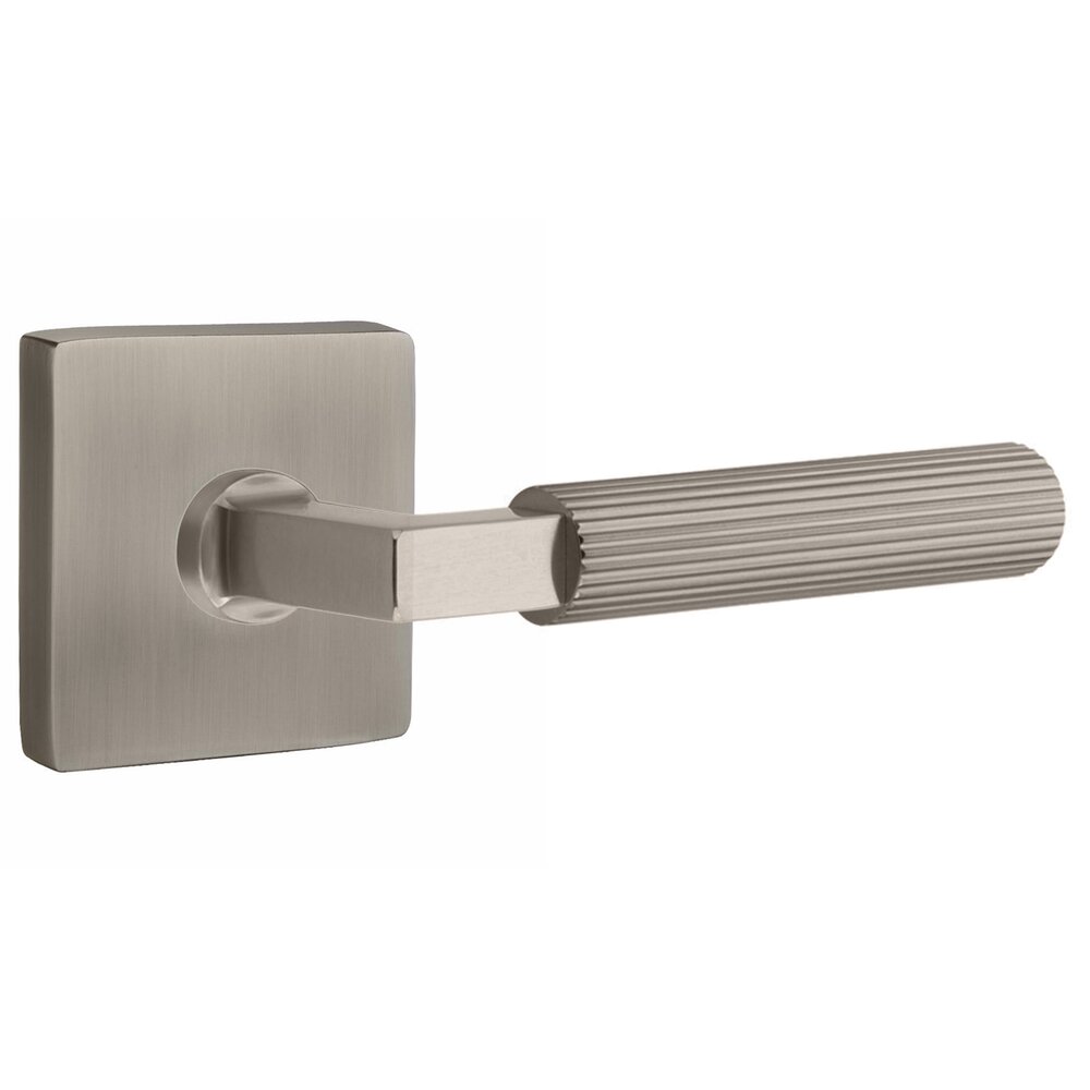 Privacy Straight Knurled Right Handed Lever With L-Square Stem And Square Rosette With Concealed Screws In Pewter
