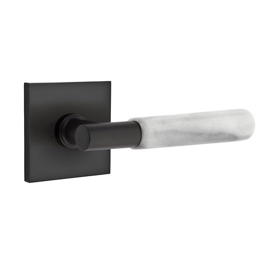Privacy White Marble Left Handed Lever With T-Bar Stem And Square Rose In Flat Black