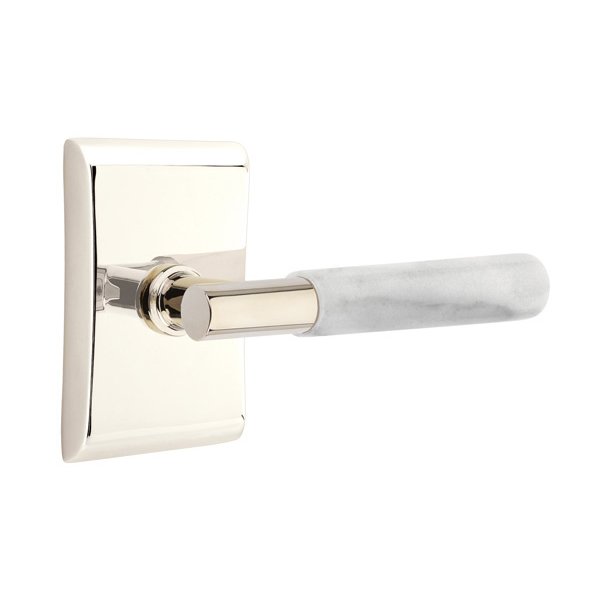 Privacy White Marble Lever With T-Bar Stem And Neos Rose with Concealed Screws In Polished Nickel