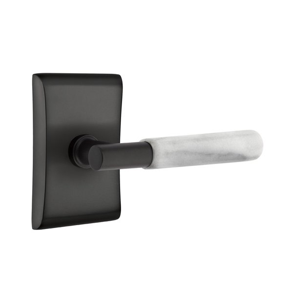 Privacy White Marble Lever With T-Bar Stem And Neos Rose with Concealed Screws In Flat Black
