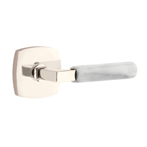 Single Dummy White Marble Left Handed Lever With L-Square Stem And Urban Modern Rose In Polished Nickel