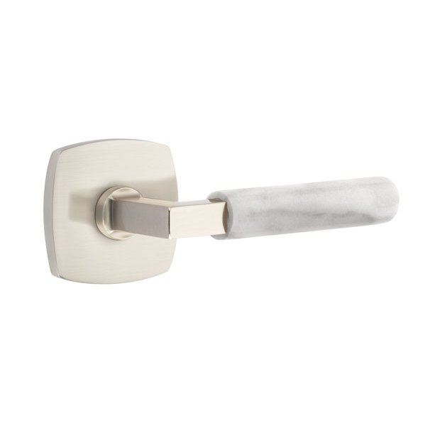 Single Dummy White Marble Right Handed Lever With L-Square Stem And Urban Modern Rose In Satin Nickel
