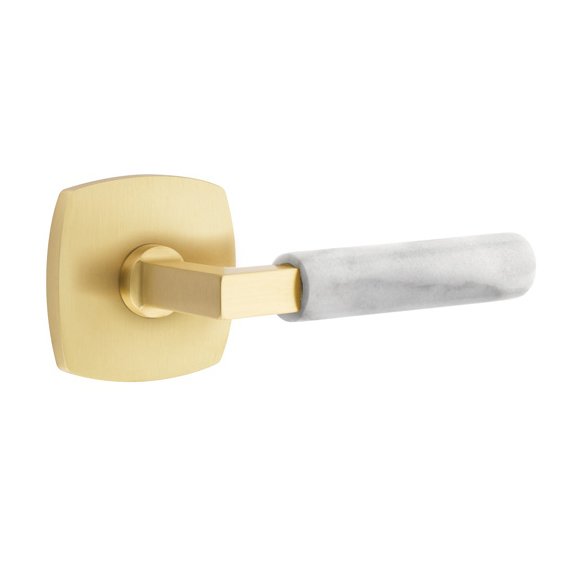 Single Dummy White Marble Left Handed Lever With L-Square Stem And Urban Modern Rose In Satin Brass