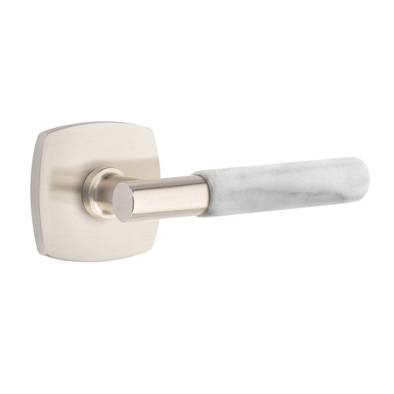 Single Dummy White Marble Right Handed Lever With T-Bar Stem And Urban Modern Rose In Satin Nickel