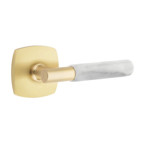 Single Dummy White Marble Right Handed Lever With T-Bar Stem And Urban Modern Rose In Satin Brass