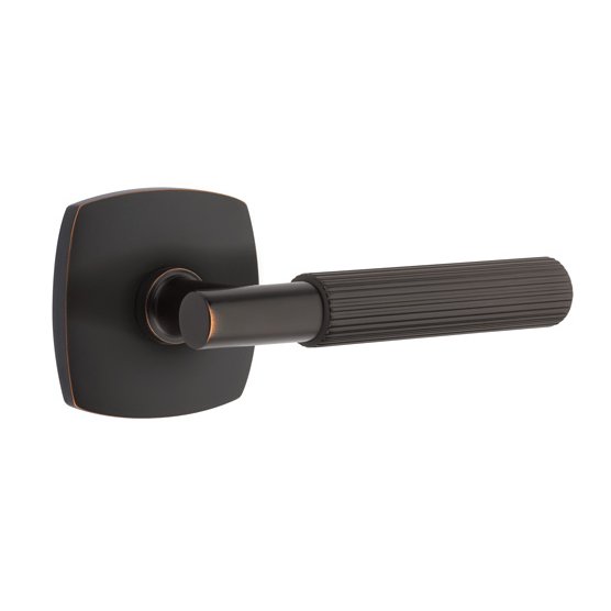 Single Dummy Straight Knurled Left Handed Lever With T-Bar Stem And Urban Modern Rose In Oil Rubbed Bronze
