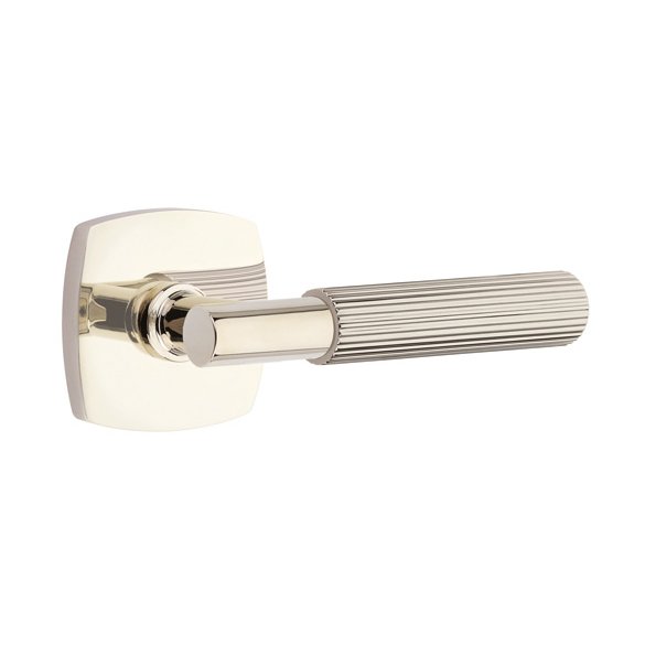 Single Dummy Straight Knurled Right Handed Lever With T-Bar Stem And Urban Modern Rose In Polished Nickel