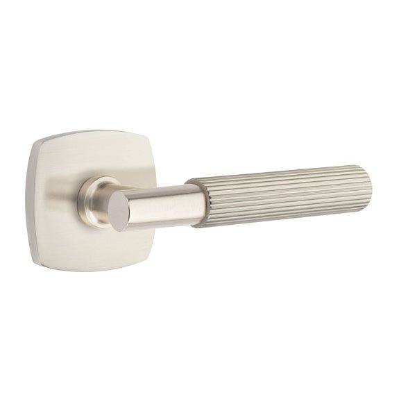 Single Dummy Straight Knurled Left Handed Lever With T-Bar Stem And Urban Modern Rose In Satin Nickel