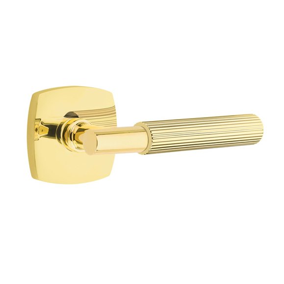 Single Dummy Straight Knurled Left Handed Lever With T-Bar Stem And Urban Modern Rose In Unlacquered Brass