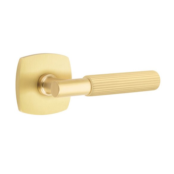 Single Dummy Straight Knurled Left Handed Lever With T-Bar Stem And Urban Modern Rose In Satin Brass