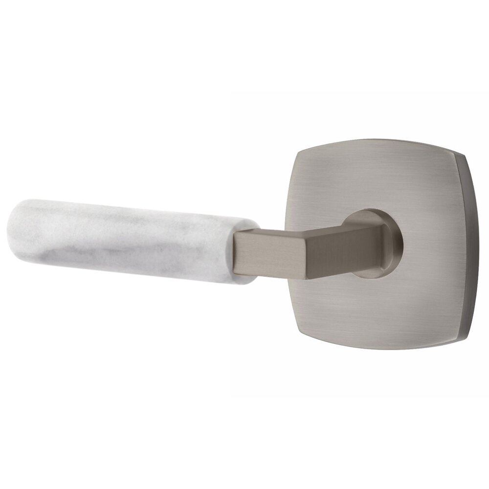 Double Dummy White Marble Left Handed Lever With L-Square Stem And Urban Modern Rose In Pewter