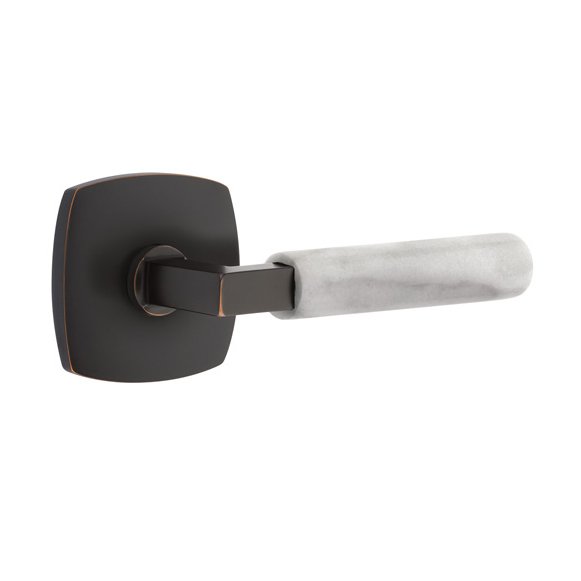 Double Dummy White Marble Left Handed Lever With L-Square Stem And Urban Modern Rose In Oil Rubbed Bronze
