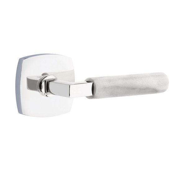 Double Dummy White Marble Left Handed Lever With L-Square Stem And Urban Modern Rose In Polished Chrome