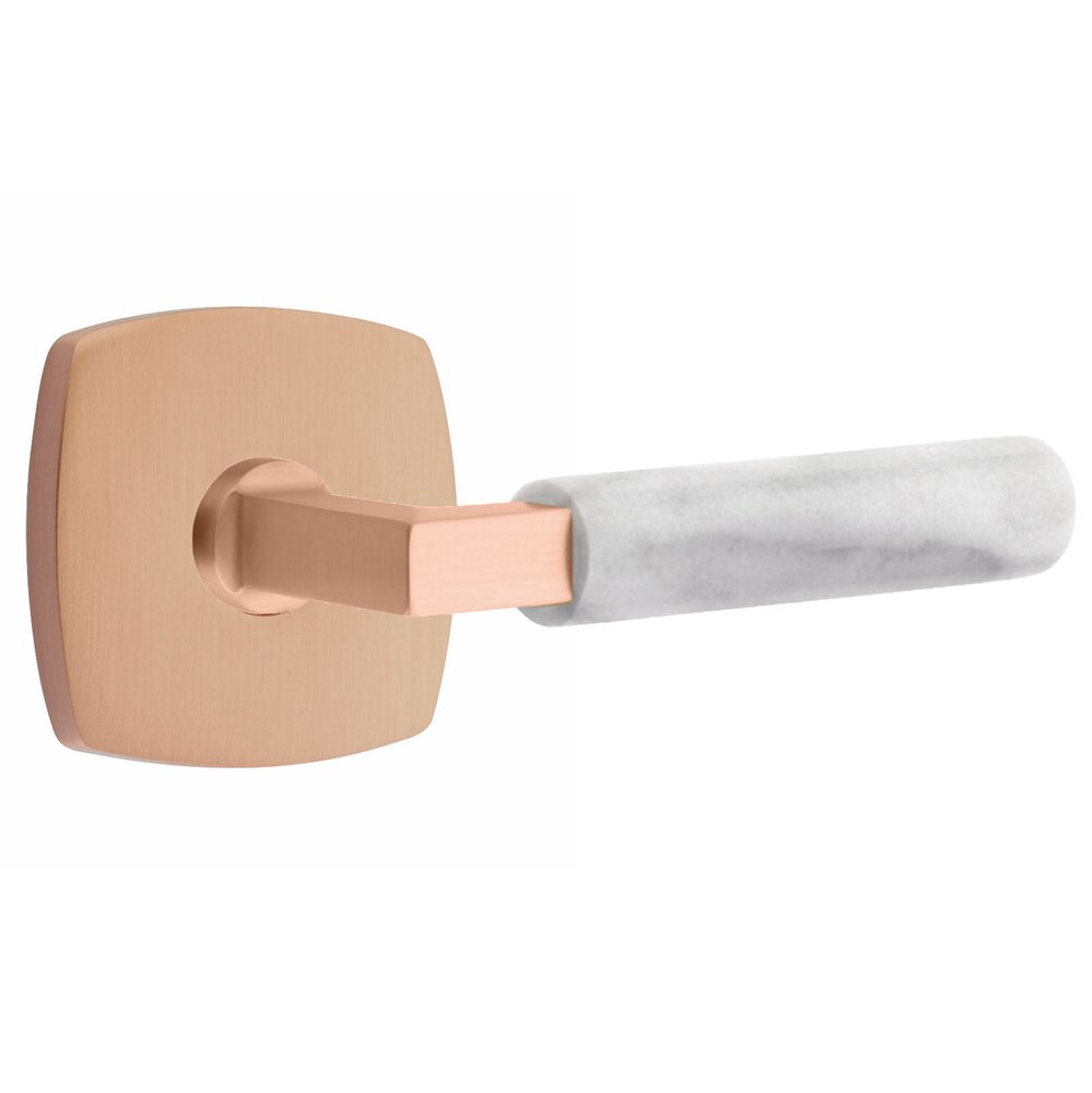 Passage White Marble Right Handed Lever With L-Square Stem And Urban Modern Rosette With Concealed Screws In Satin Rose Gold