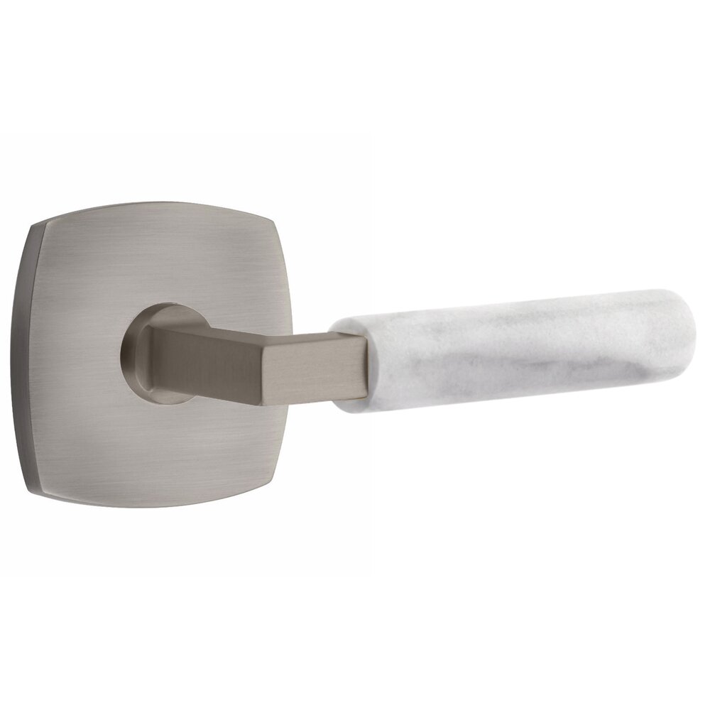 Passage White Marble Right Handed Lever With L-Square Stem And Urban Modern Rosette With Concealed Screws In Pewter