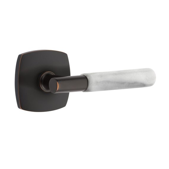 Privacy White Marble Lever With T-Bar Stem And Urban Modern Rose with Concealed Screws In Oil Rubbed Bronze