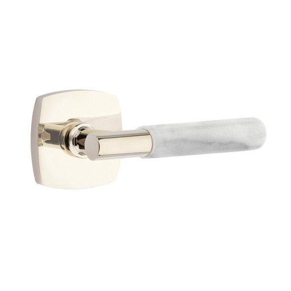 Privacy White Marble Right Handed Lever With T-Bar Stem And Urban Modern Rose In Polished Nickel