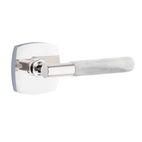 Privacy White Marble Lever With T-Bar Stem And Urban Modern Rose with Concealed Screws In Polished Chrome