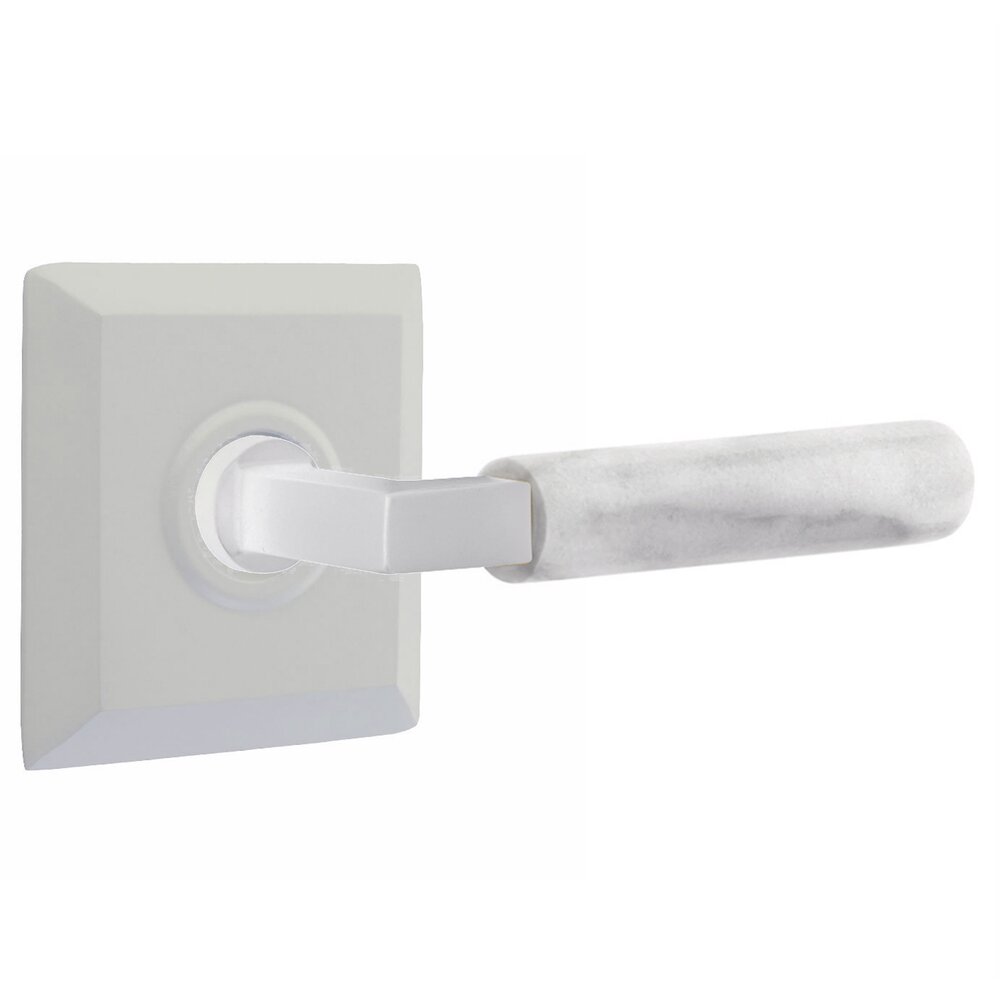 Passage White Marble Right Handed Lever With L-Square Stem And Quincy Rose In Matte White