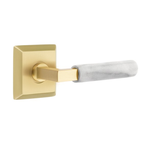 Passage White Marble Left Handed Lever With L-Square Stem And Quincy Rose In Satin Brass