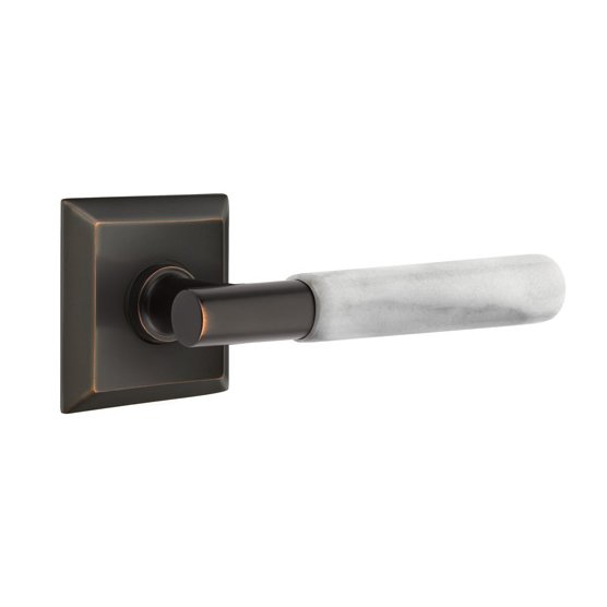 Passage White Marble Left Handed Lever With T-Bar Stem And Quincy Rose In Oil Rubbed Bronze