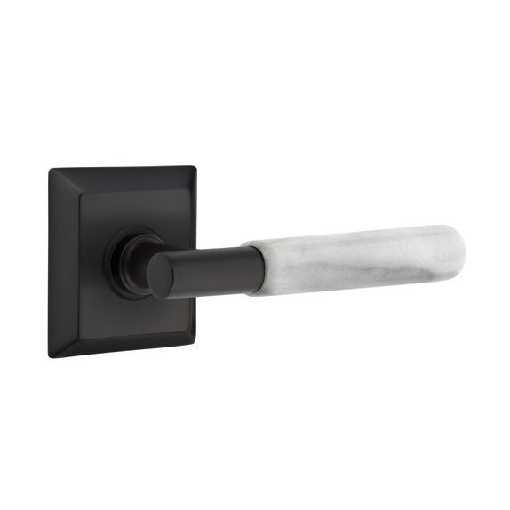 Passage White Marble Lever With T-Bar Stem And Quincy Rose with Concealed Screws In Flat Black
