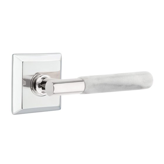 Passage White Marble Lever With T-Bar Stem And Quincy Rose with Concealed Screws In Polished Chrome
