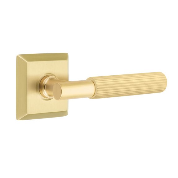 Passage Straight Knurled Left Handed Lever With T-Bar Stem And Quincy Rose In Satin Brass