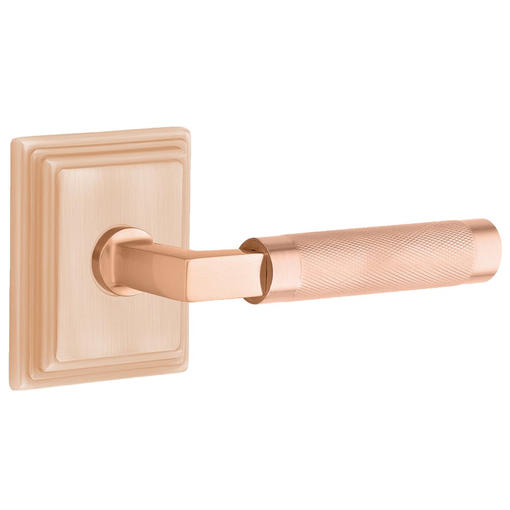 Passage Knurled Right Handed Lever with L-Square Stem and Wilshire Rose in Satin Rose Gold