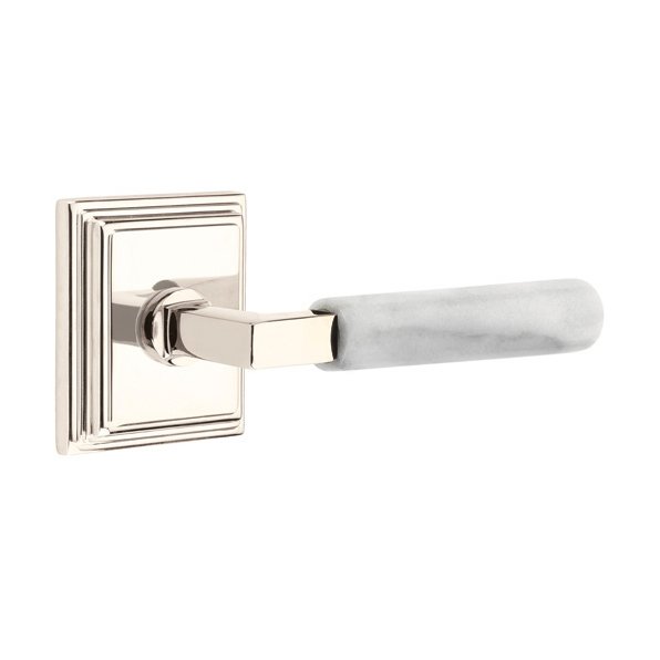 Passage White Marble Left Handed Lever With L-Square Stem And Wilshire Rose In Polished Nickel