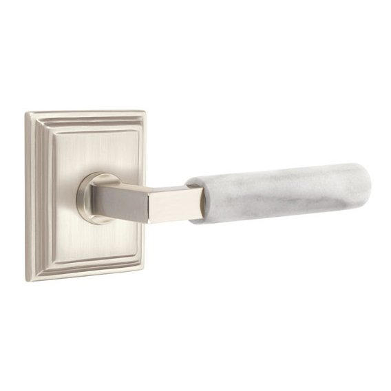 Passage White Marble Left Handed Lever With L-Square Stem And Wilshire Rose In Satin Nickel