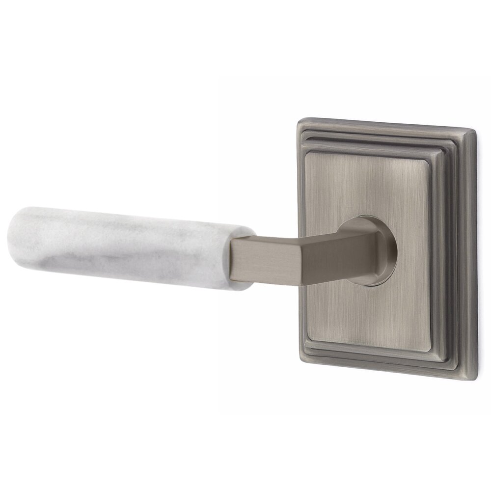 Passage White Marble Left Handed Lever With L-Square Stem And Wilshire Rose In Pewter