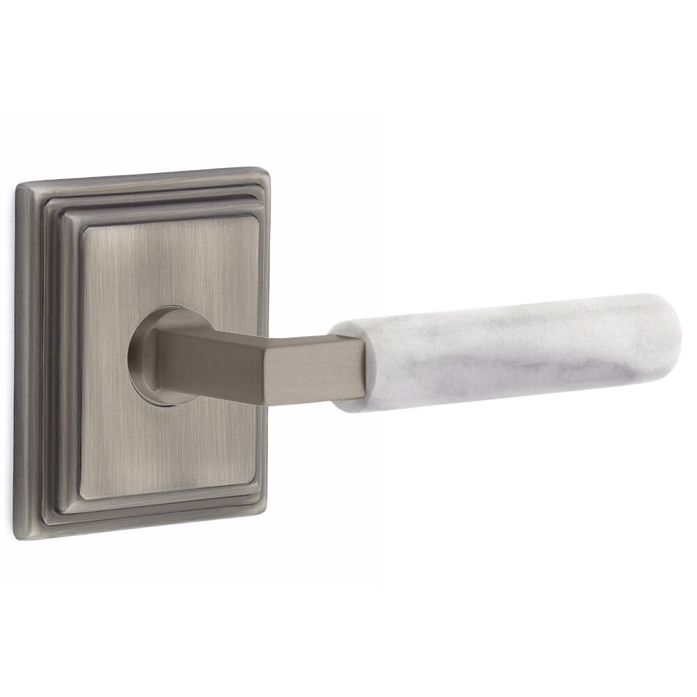 Passage White Marble Right Handed Lever With L-Square Stem And WIlshire Rosette With Concealed Screws In Pewter