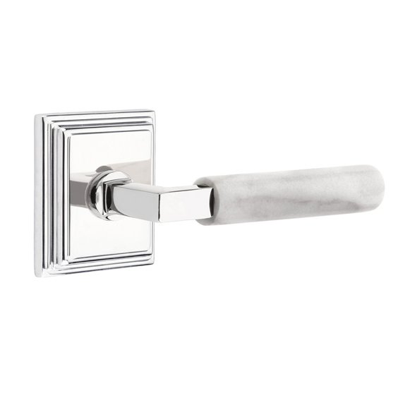 Passage White Marble Lever With L-Square Stem And Wilshire Rose with Concealed Screws In Polished Chrome