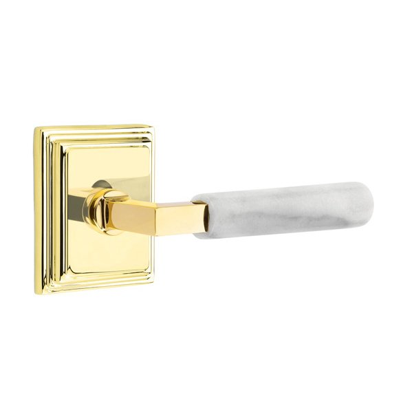 Passage White Marble Lever With L-Square Stem And Wilshire Rose with Concealed Screws In Unlacquered Brass