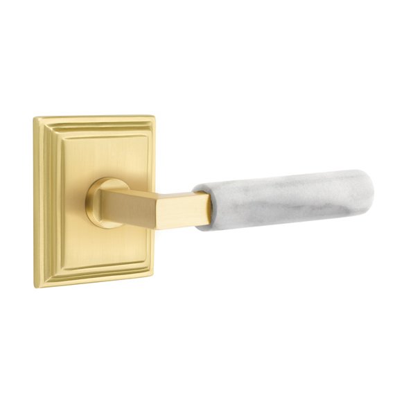 Passage White Marble Left Handed Lever With L-Square Stem And Wilshire Rose In Satin Brass